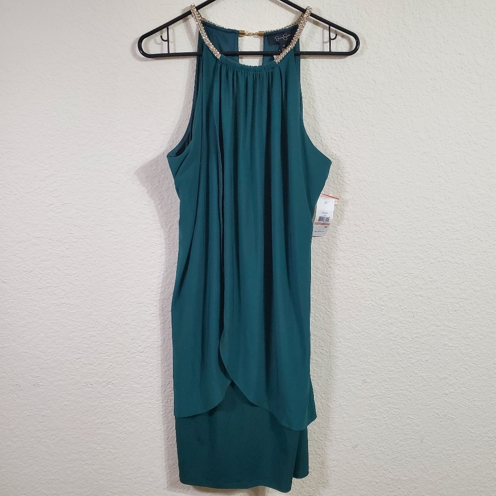 Jessica Simpson Green Faux Diamond Necklace‎ Sleeveless Womens Dress NWT 12  New